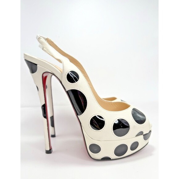 Christian Louboutin Polka Dot Peep Toe Platform Slingback Heels Patent Y2K Sz 36 - Picture 1 of 16